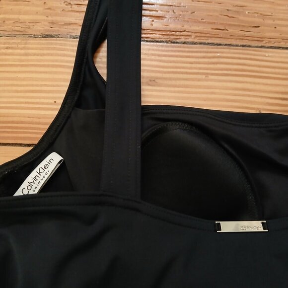 Calvin Klein Black Ruched Tank Skirted Swimdress Super Cute NWOT Sz 4 - Picture 5 of 7